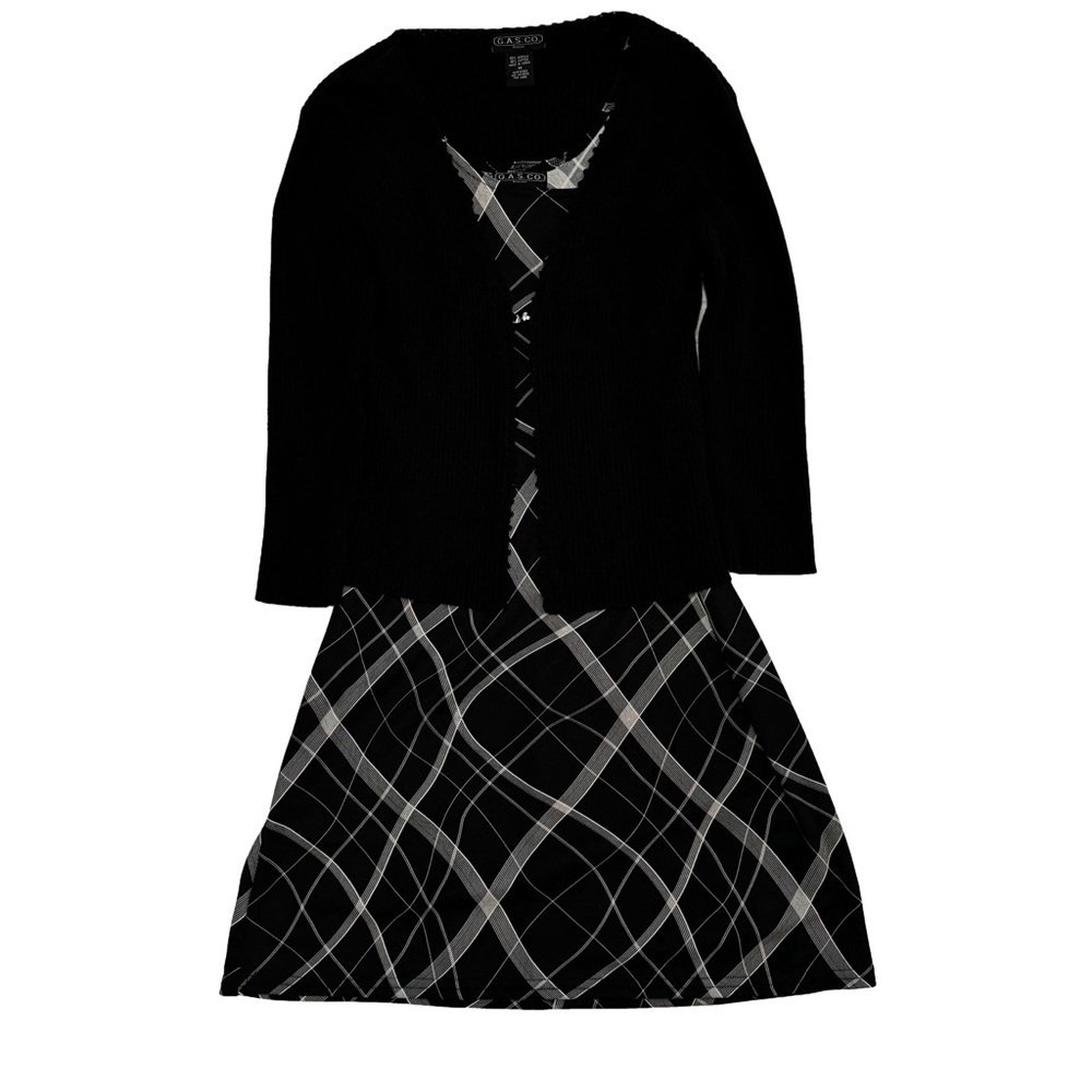 GAS.CO Black & White Abstract Dress with Black Sweater Shrug Set Size M NEW - Picture 2 of 15
